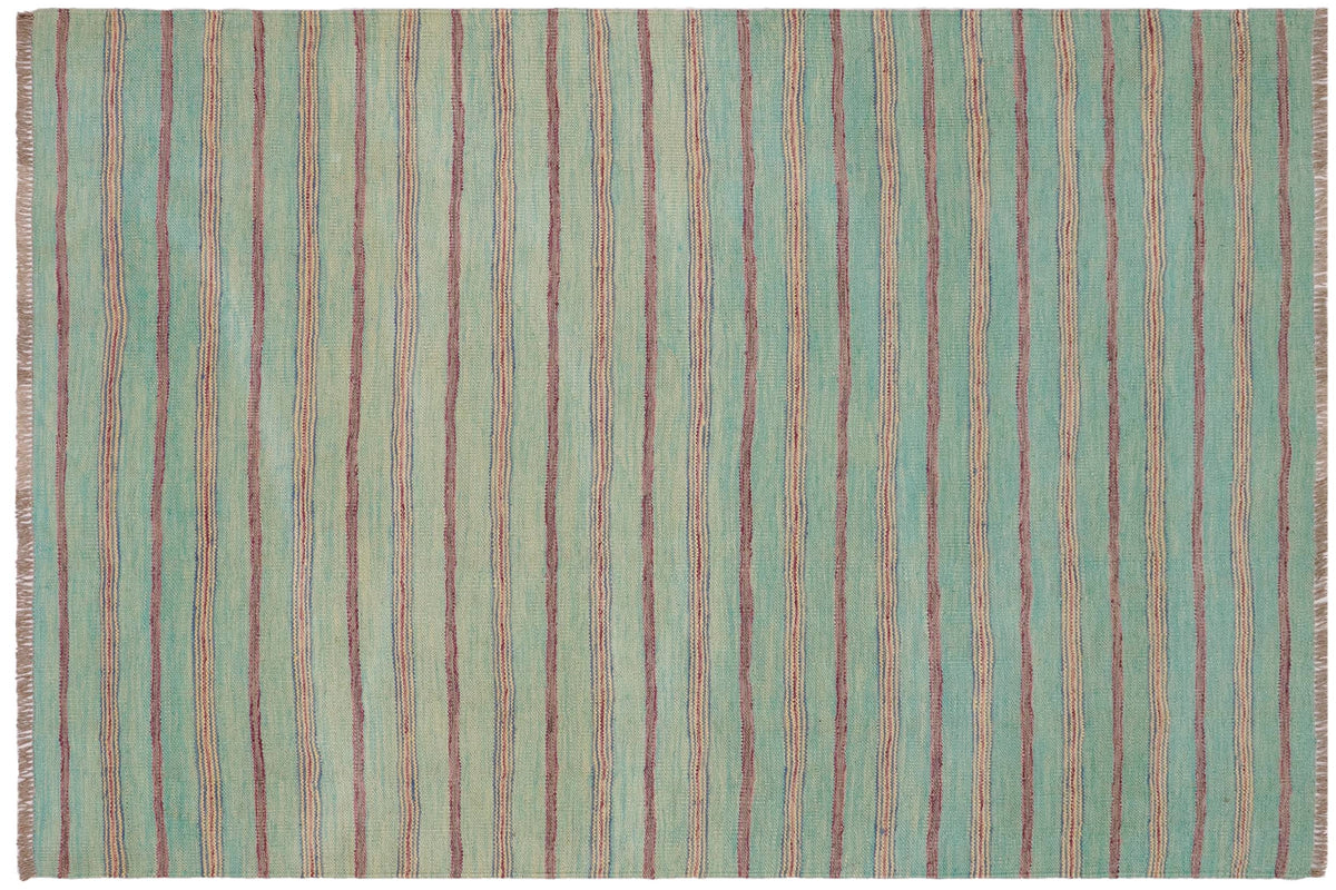 handmade Modern Kilim Blue Purple Hand-Woven RECTANGLE 100% WOOL area rug 5x7