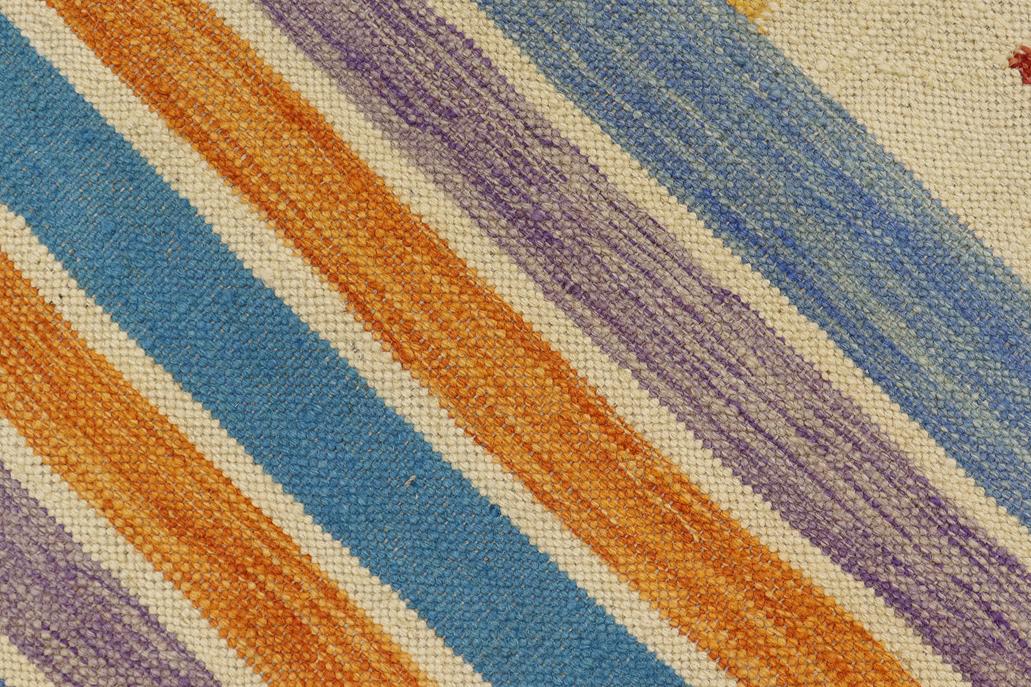 Flat Weave Kilim Antique Navaho Vintage handmade Modern Kilim Blue Beige Hand-Woven Rectangle 100% Wool Area Rug 4x6 