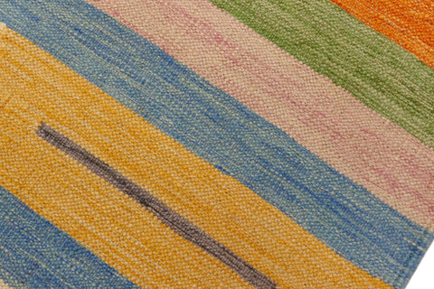 handmade Modern Kilim Blue Beige Hand-Woven RECTANGLE 100% WOOL area rug 4x6