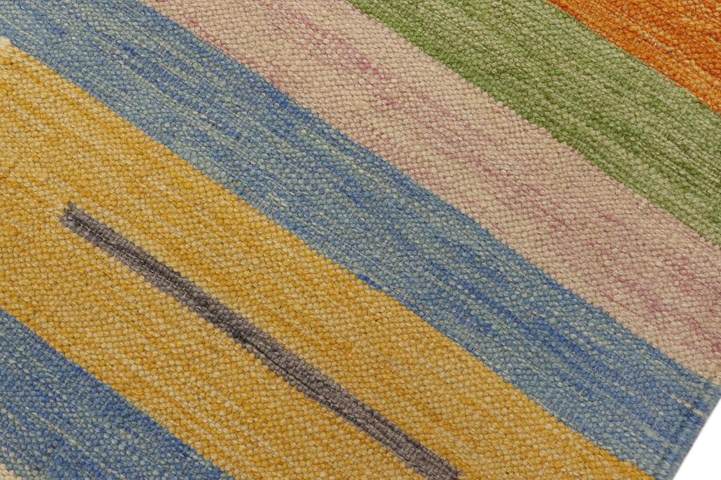 Flat Weave Kilim Antique Navaho Vintage handmade Modern Kilim Blue Beige Hand-Woven Rectangle 100% Wool Area Rug 4x6 