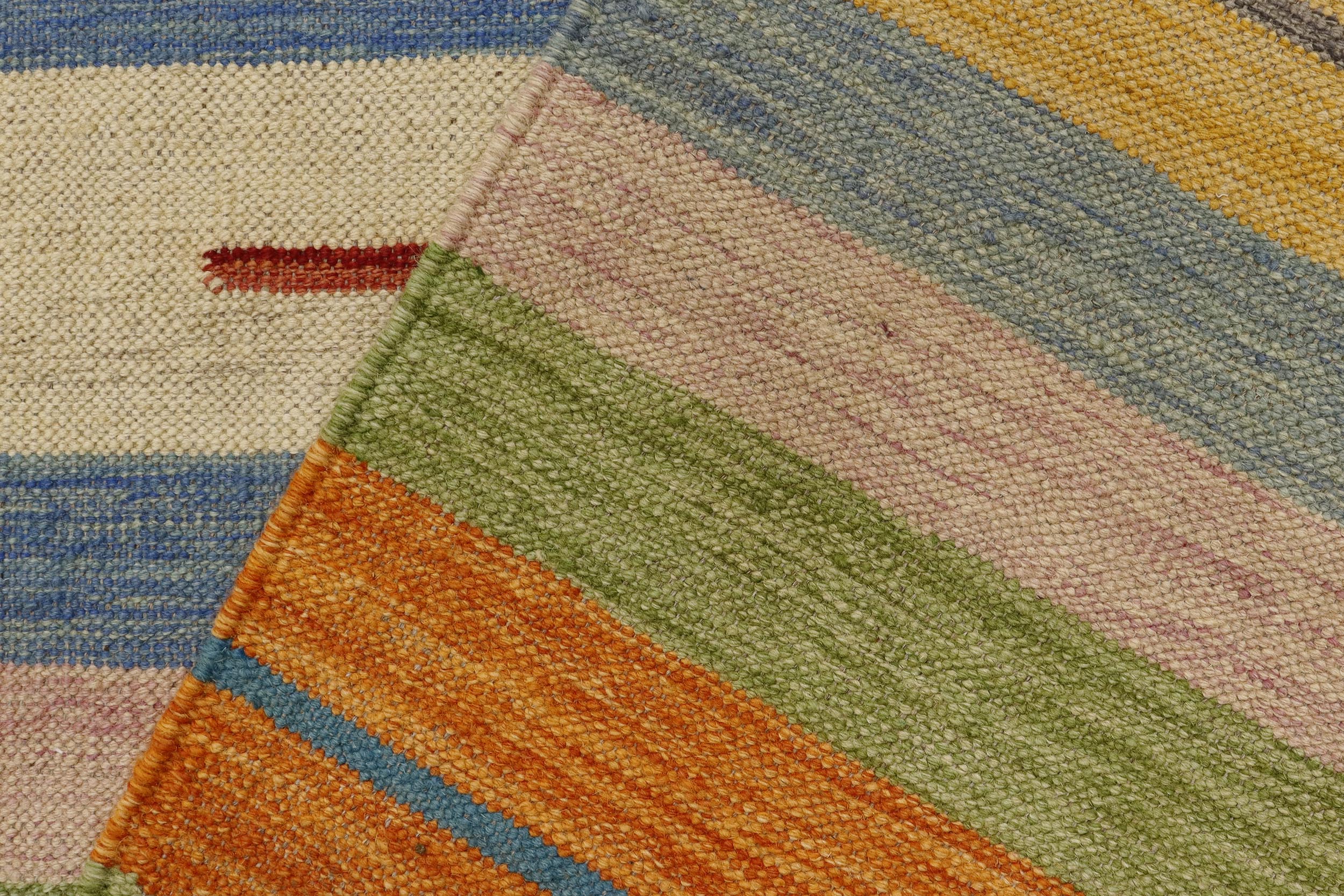 handmade Modern Kilim Blue Beige Hand-Woven RECTANGLE 100% WOOL area rug 4x6