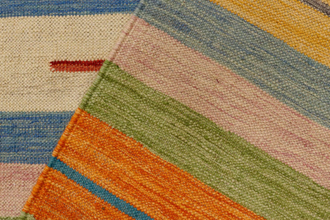 handmade Modern Kilim Blue Beige Hand-Woven RECTANGLE 100% WOOL area rug 4x6