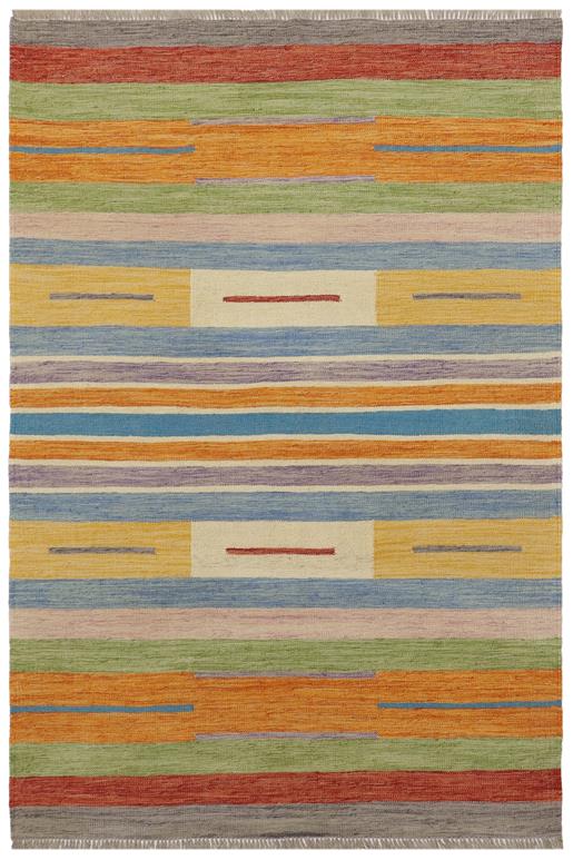 Flat Weave Kilim Antique Navaho Vintage handmade Modern Kilim Blue Beige Hand-Woven Rectangle 100% Wool Area Rug 4x6 