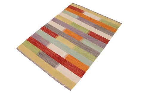 handmade Modern Kilim Beige Gray Hand-Woven RECTANGLE 100% WOOL area rug 3x5
