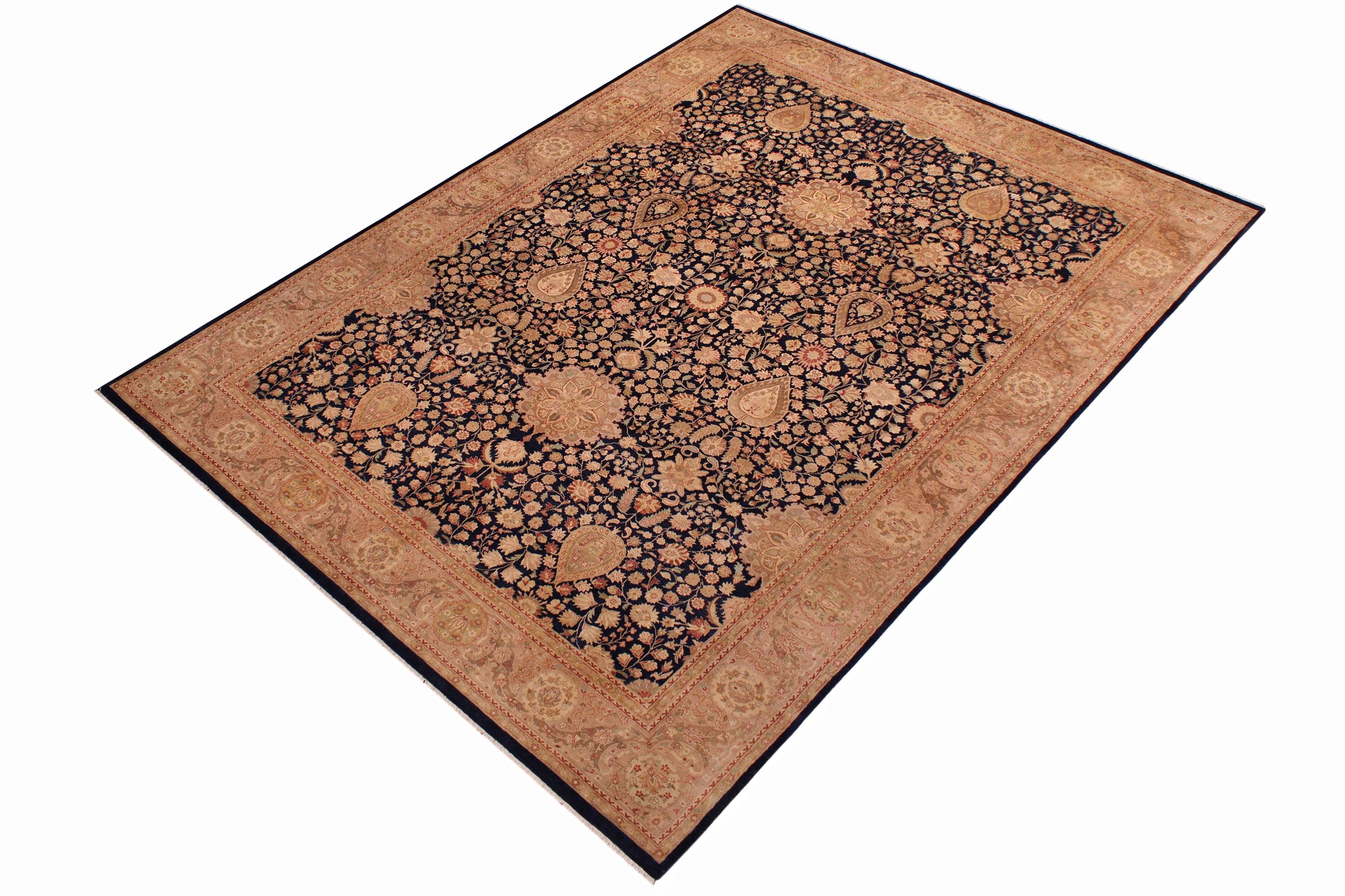 handmade Transitional Sultanabad Blue Tan Hand Knotted RECTANGLE 100% WOOL area rug 9x12