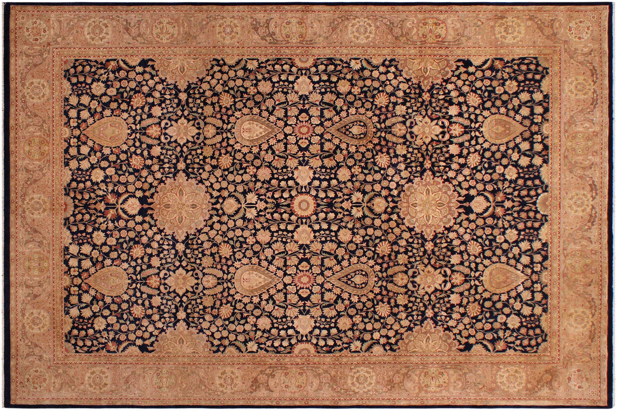 handmade Transitional Sultanabad Blue Tan Hand Knotted RECTANGLE 100% WOOL area rug 9x12