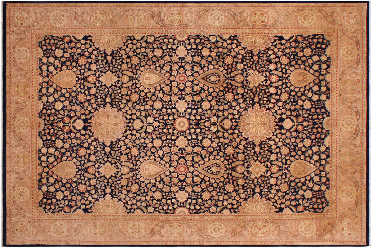 handmade Transitional Sultanabad Blue Tan Hand Knotted RECTANGLE 100% WOOL area rug 9 x 12