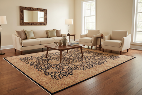 handmade Transitional Sultanabad Blue Tan Hand Knotted RECTANGLE 100% WOOL area rug 9 x 12