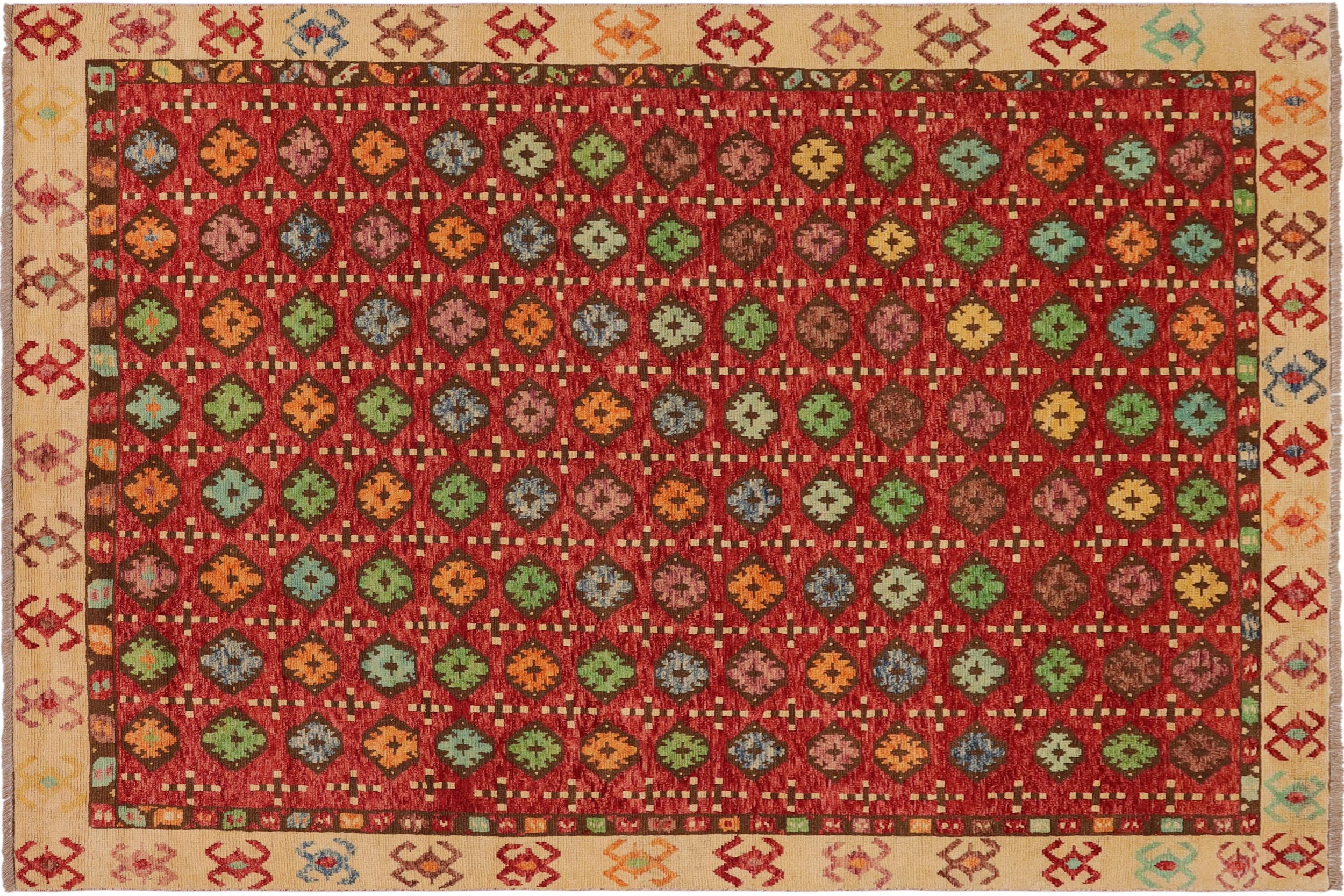 handmade Modern Balouchi Red Beige Hand Knotted RECTANGLE 100% WOOL area rug 7x10