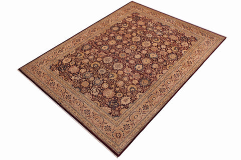 handmade Transitional Tabriz Maroon Tan Hand Knotted RECTANGLE 100% WOOL area rug 9x12