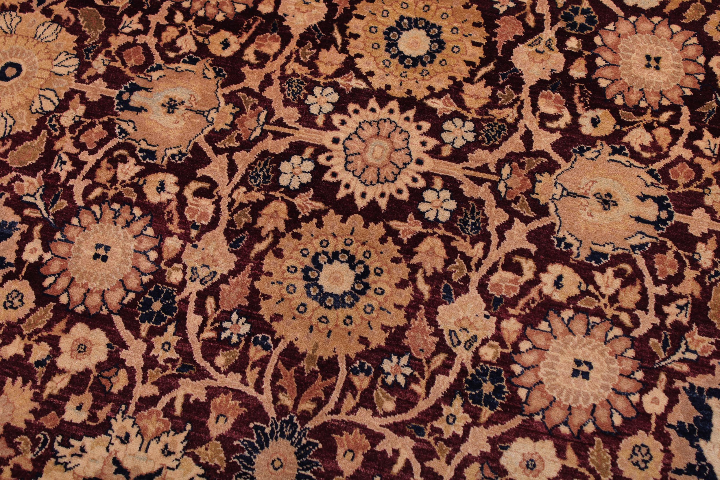 handmade Transitional Tabriz Maroon Tan Hand Knotted RECTANGLE 100% WOOL area rug 9x12