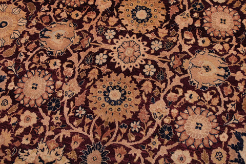 handmade Transitional Tabriz Maroon Tan Hand Knotted RECTANGLE 100% WOOL area rug 9x12