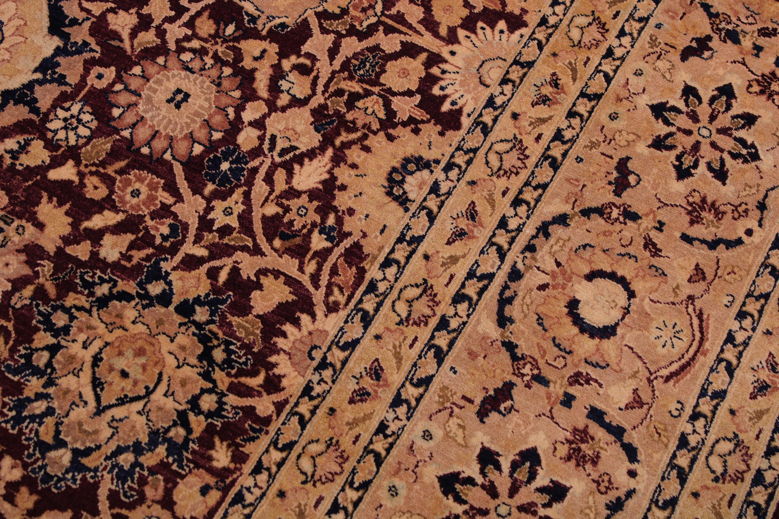 handmade Transitional Tabriz Maroon Tan Hand Knotted RECTANGLE 100% WOOL area rug 9x12
