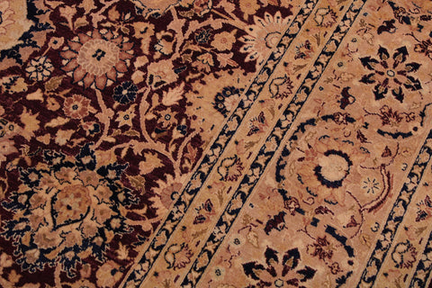handmade Transitional Tabriz Maroon Tan Hand Knotted RECTANGLE 100% WOOL area rug 9x12