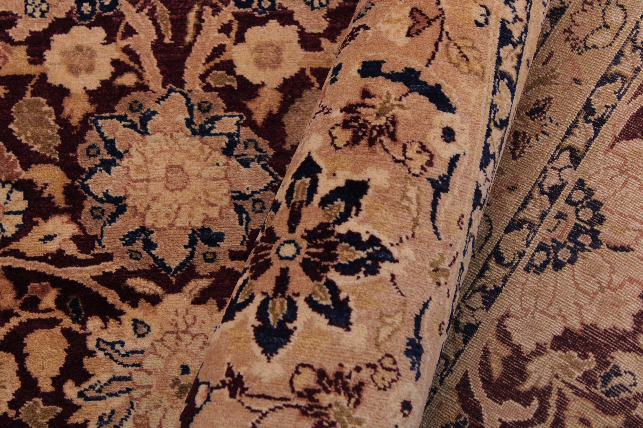 handmade Transitional Tabriz Maroon Tan Hand Knotted RECTANGLE 100% WOOL area rug 9x12