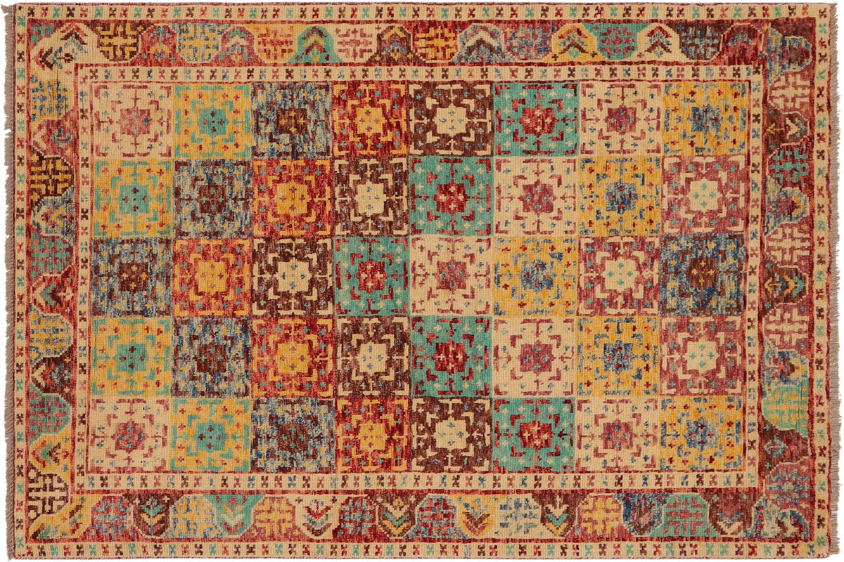 handmade Geometric Balouchi Red Beige Hand Knotted RECTANGLE 100% WOOL area rug 4x6