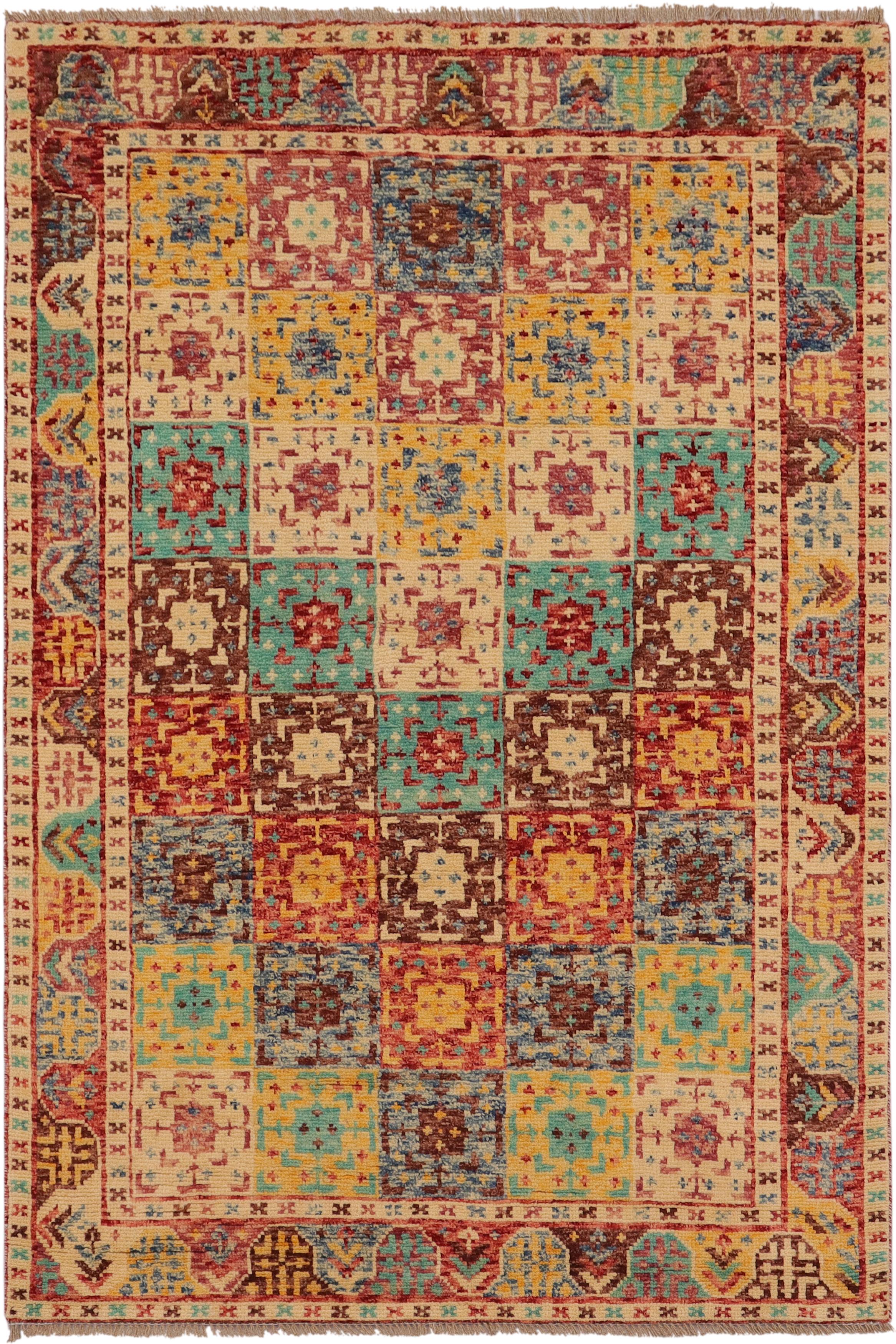 Bohemian Balochi Alan Red/Beige Wool Rug - 4'3''X6'0''