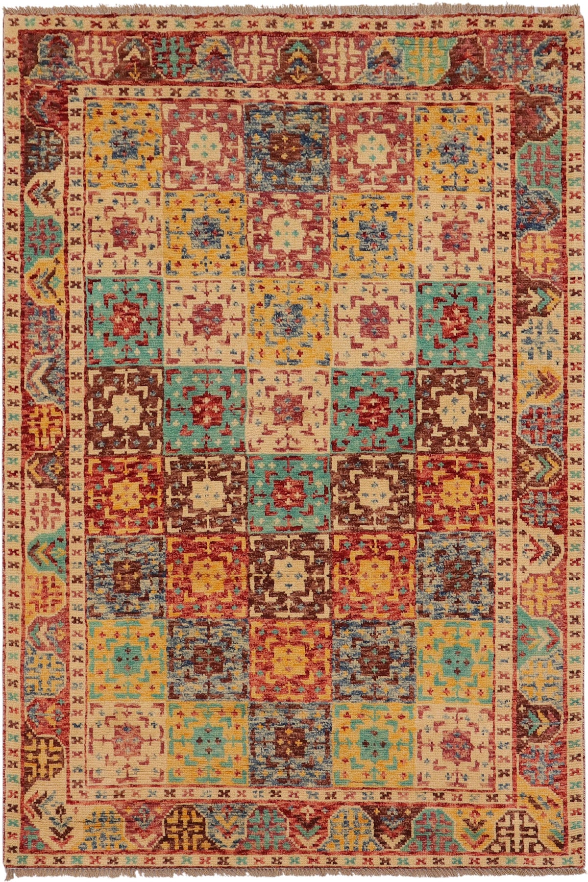 Bohemian Balochi Alan Red/Beige Wool Rug - 4'3''X6'0''