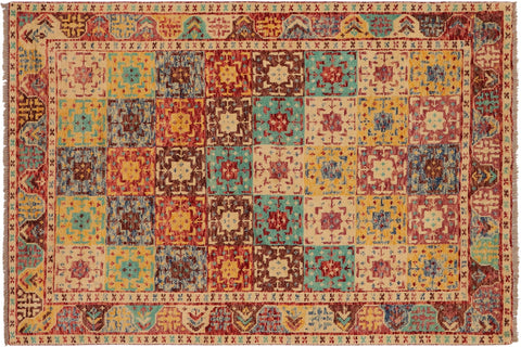 handmade Geometric Balouchi Red Beige Hand Knotted RECTANGLE 100% WOOL area rug 4x6