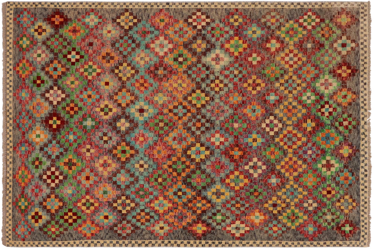 handmade Modern Balouchi Gray Red Hand Knotted RECTANGLE 100% WOOL area rug 5x7