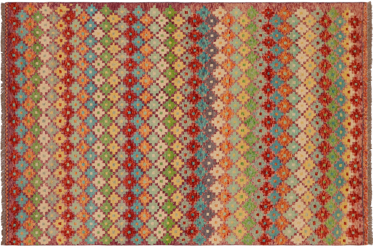 handmade Modern Balouchi Rust Blue Hand Knotted RECTANGLE 100% WOOL area rug 5x8