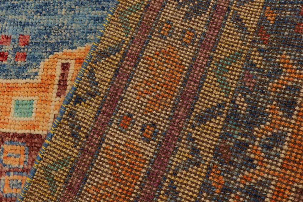 handmade Geometric Balouchi Blue Beige Hand Knotted RECTANGLE 100% WOOL area rug 4x6