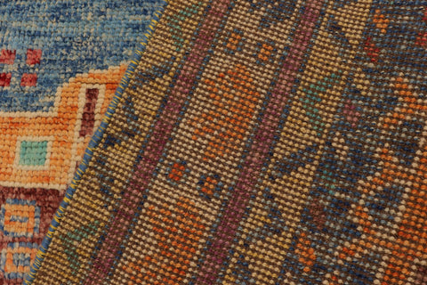handmade Geometric Balouchi Blue Beige Hand Knotted RECTANGLE 100% WOOL area rug 4x6