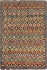 Boho Chic Balochi Emmanuel Gray/Blue Wool Rug - 4'4''X5'8''