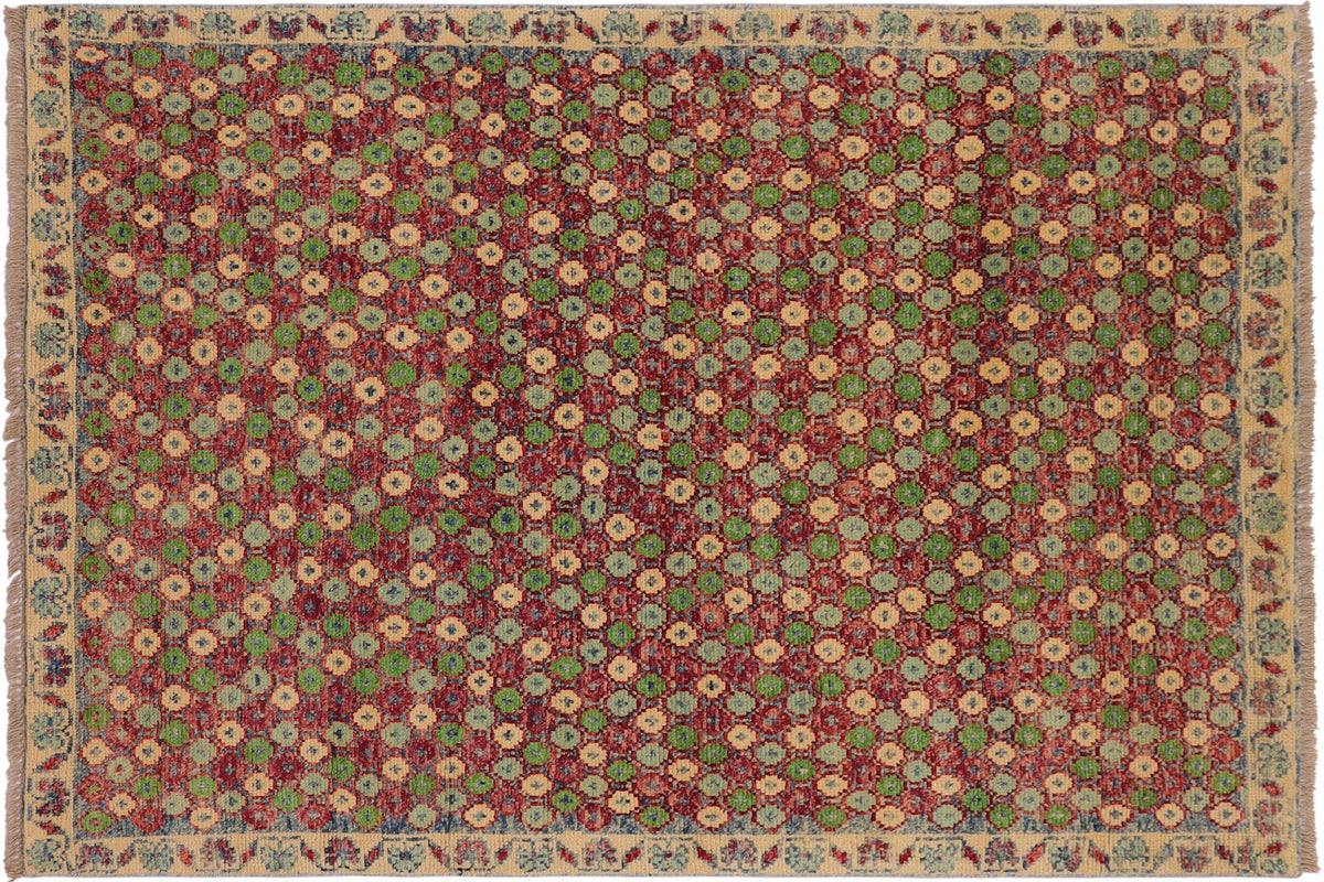 handmade Modern Balouchi Red Beige Hand Knotted RECTANGLE 100% WOOL area rug 4x6
