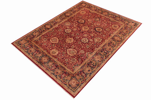 handmade Transitional Anmol Agra Red Blue Hand Knotted RECTANGLE 100% WOOL area rug 9x12