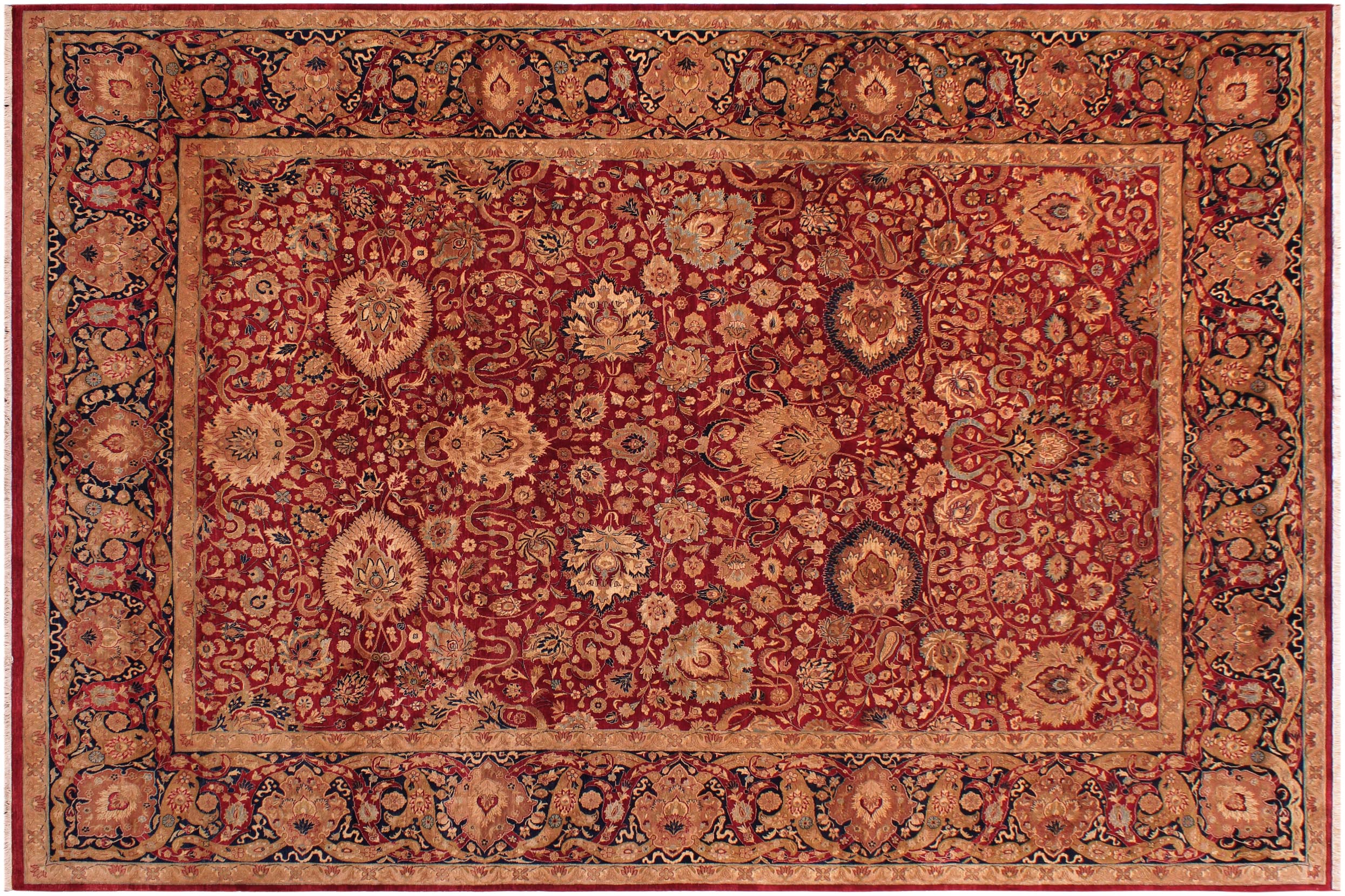 handmade Transitional Anmol Agra Red Blue Hand Knotted RECTANGLE 100% WOOL area rug 9x12