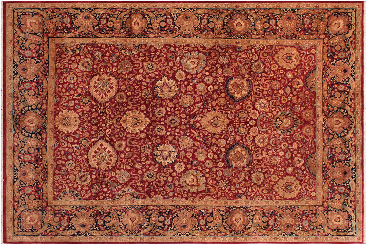 handmade Transitional Anmol Agra Red Blue Hand Knotted RECTANGLE 100% WOOL area rug 9x12