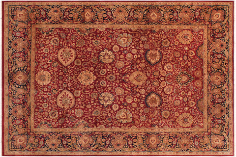 handmade Transitional Anmol Agra Red Blue Hand Knotted RECTANGLE 100% WOOL area rug 9x12