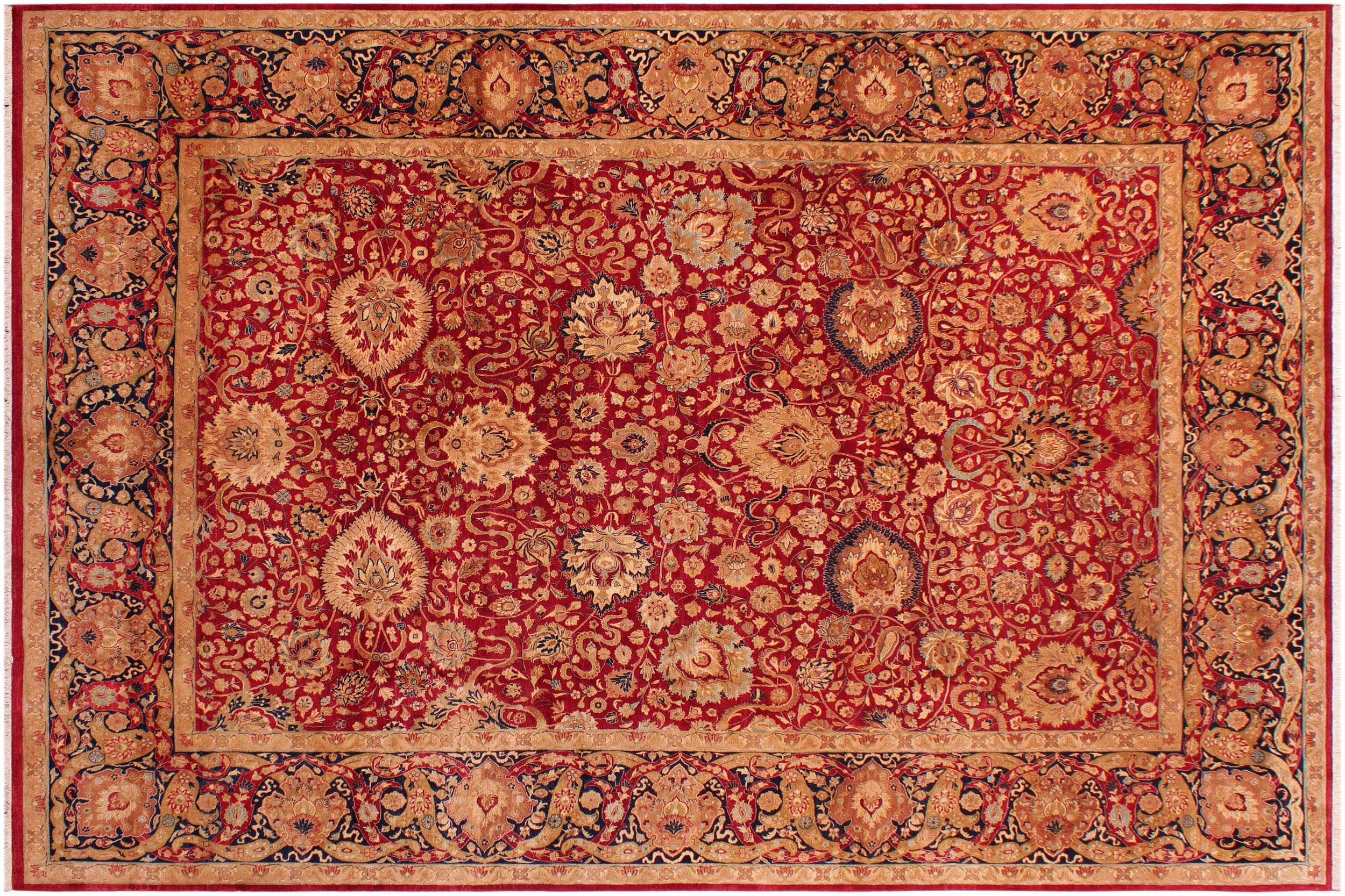 handmade Transitional Anmol Agra Red Blue Hand Knotted RECTANGLE 100% WOOL area rug 9 x 12
