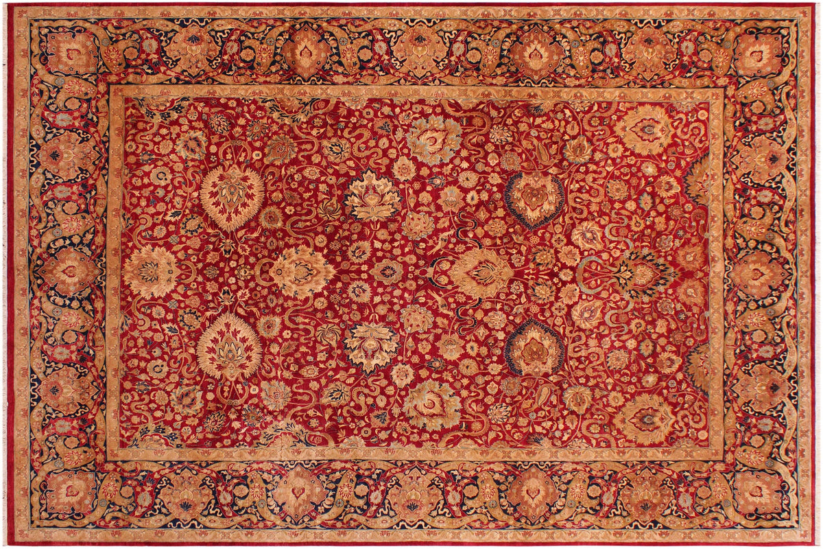 handmade Transitional Anmol Agra Red Blue Hand Knotted RECTANGLE 100% WOOL area rug 9 x 12