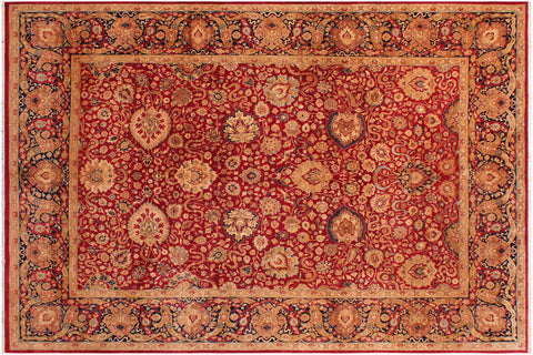 handmade Transitional Anmol Agra Red Blue Hand Knotted RECTANGLE 100% WOOL area rug 9 x 12