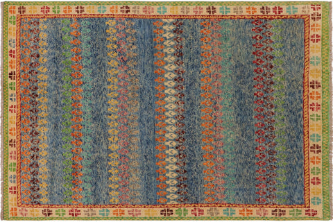 handmade Modern Balouchi Blue Beige Hand Knotted RECTANGLE 100% WOOL area rug 5x7