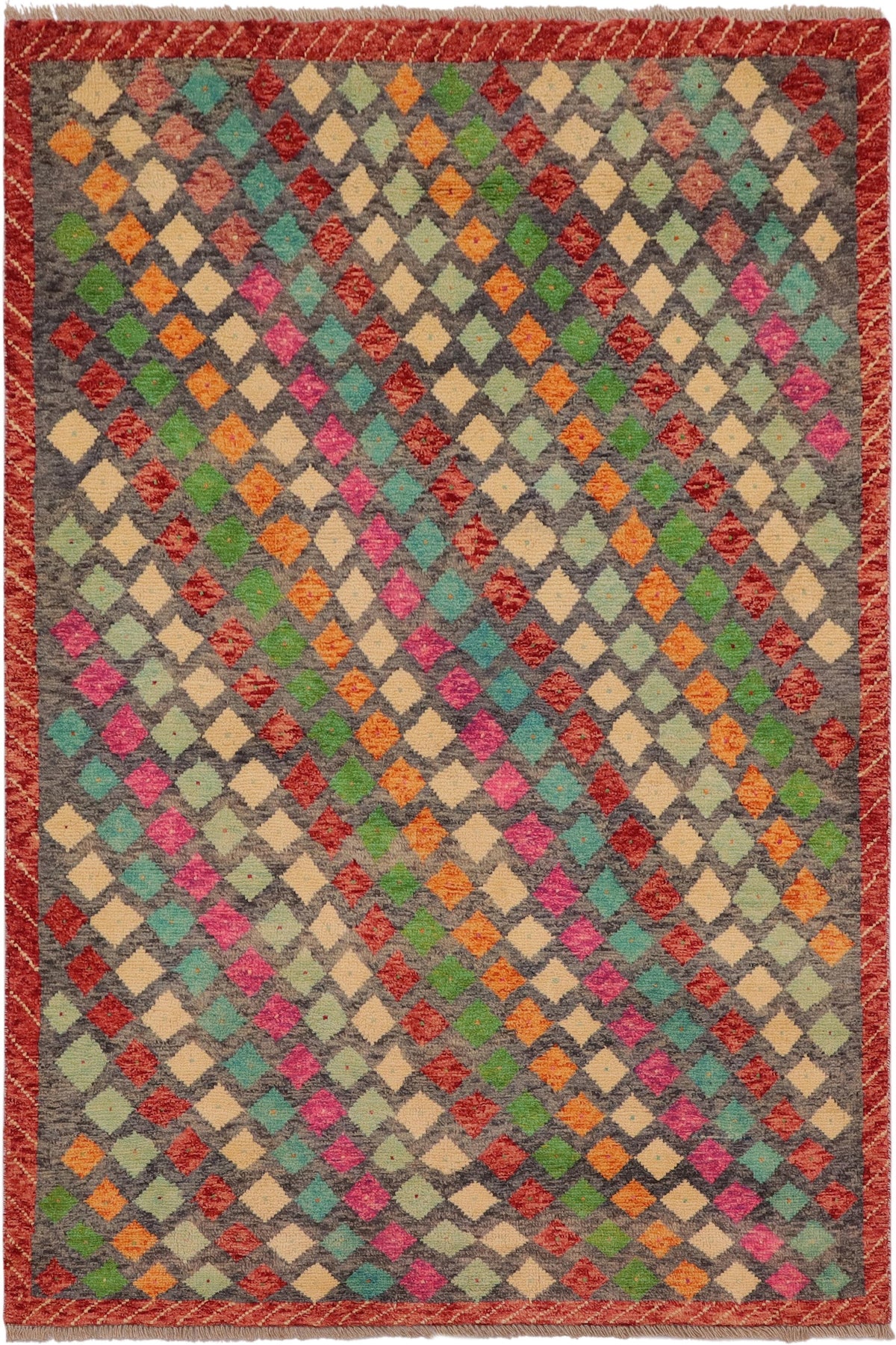 Shabby Chic Balochi Thalia Gray/Red Wool Rug - 4'2''X6'1''