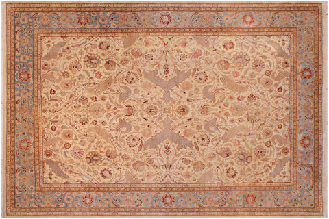 handmade Traditional Agra Ivory Lt. Blue Hand Knotted RECTANGLE 100% WOOL area rug 9 x 12
