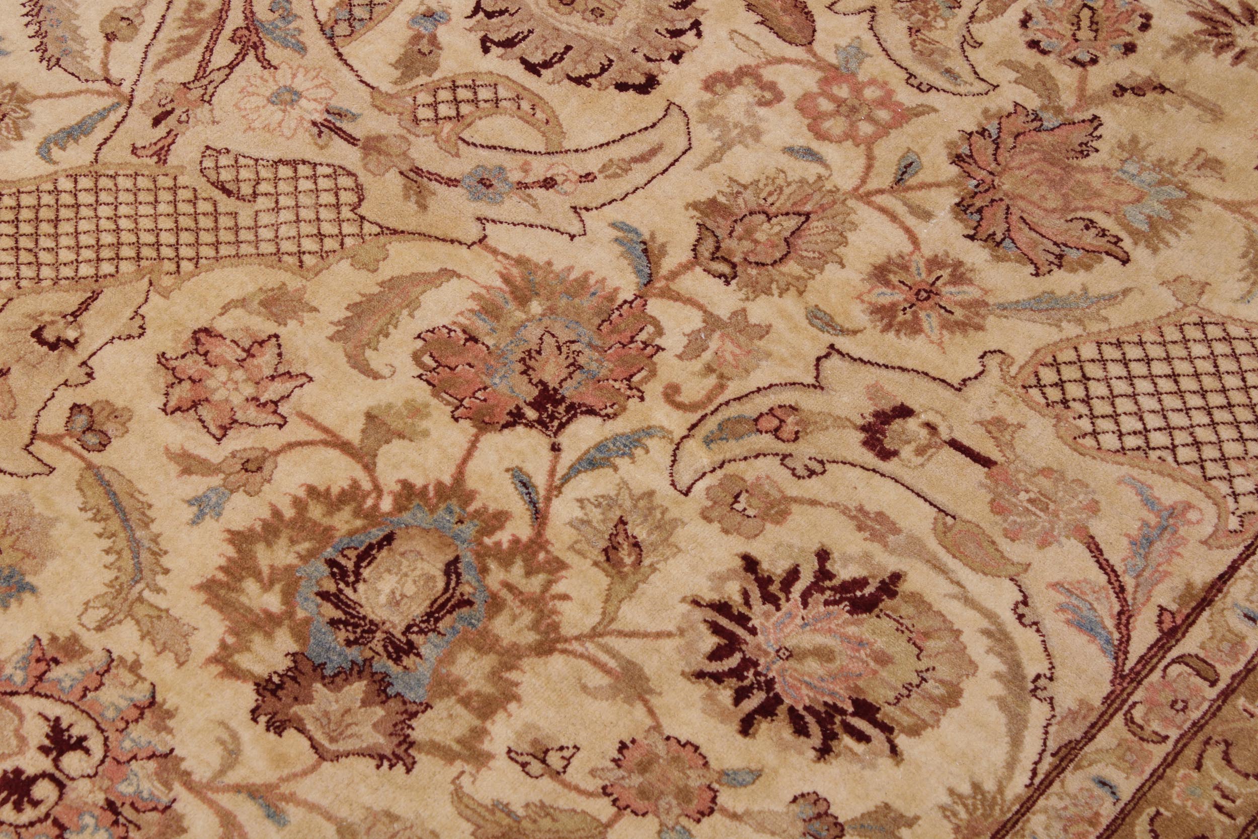 handmade Traditional Agra Ivory Lt. Blue Hand Knotted RECTANGLE 100% WOOL area rug 9 x 12