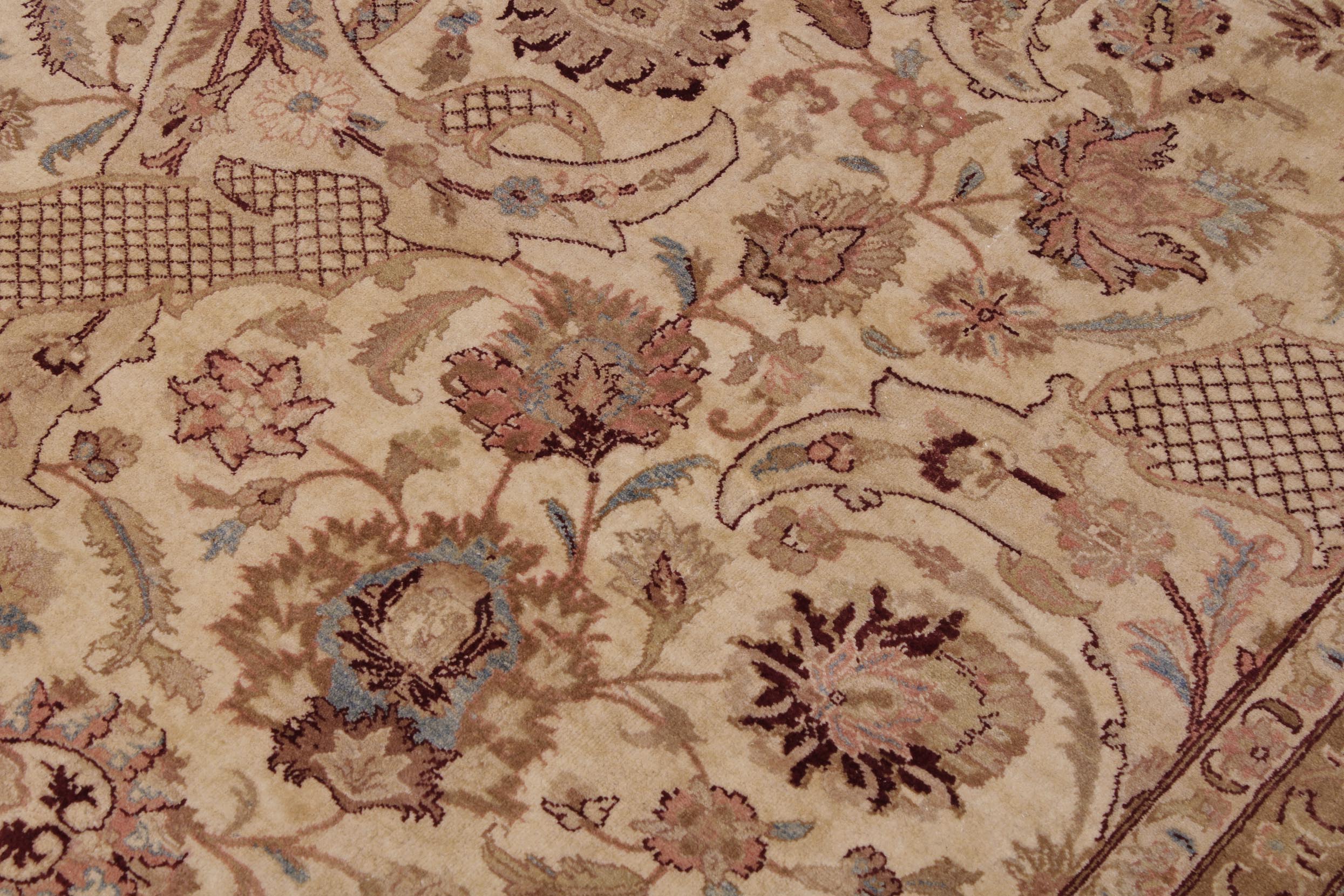 handmade Traditional Agra Ivory Lt. Blue Hand Knotted RECTANGLE 100% WOOL area rug 9x12