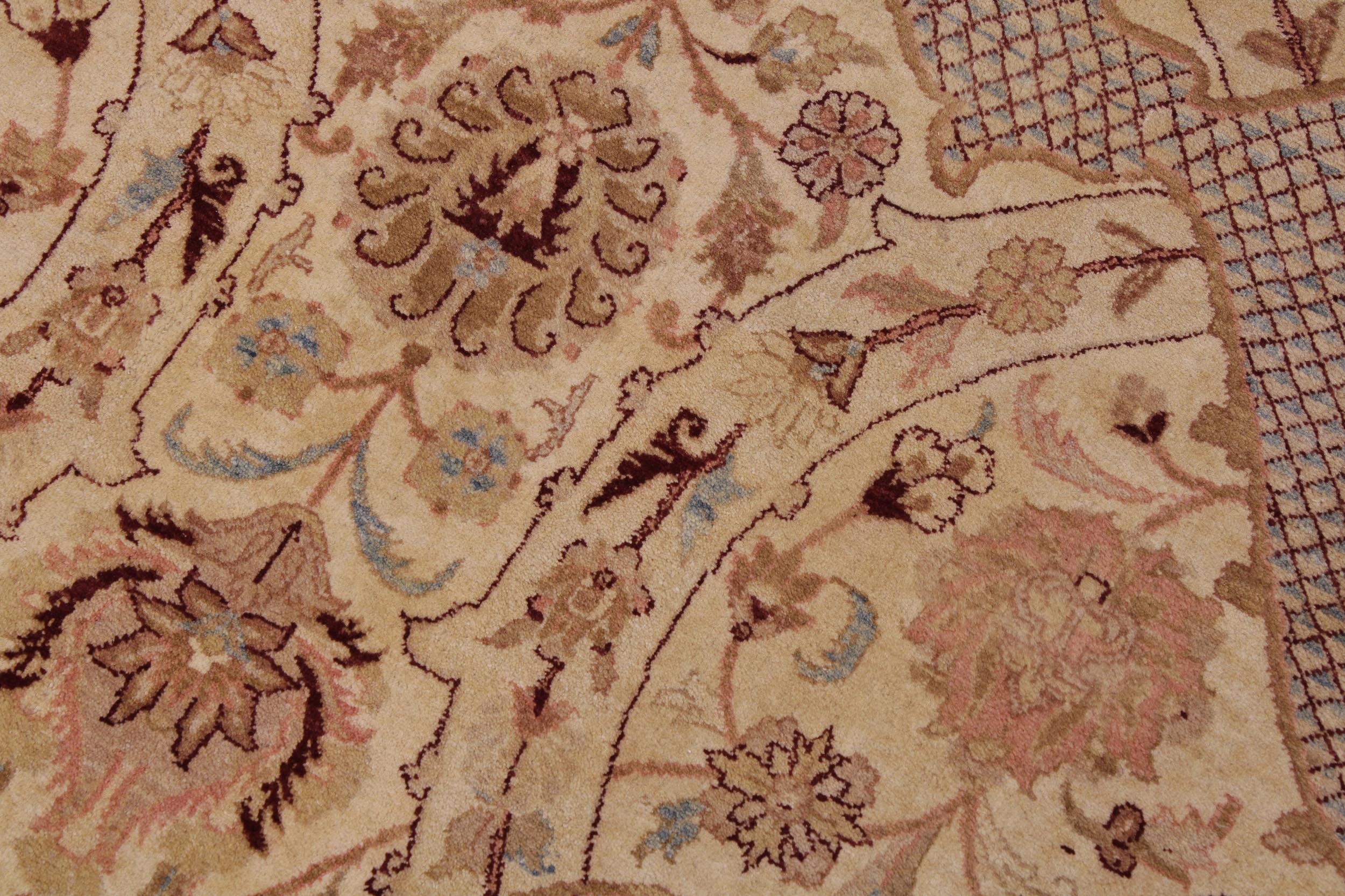 handmade Traditional Agra Ivory Lt. Blue Hand Knotted RECTANGLE 100% WOOL area rug 9 x 12