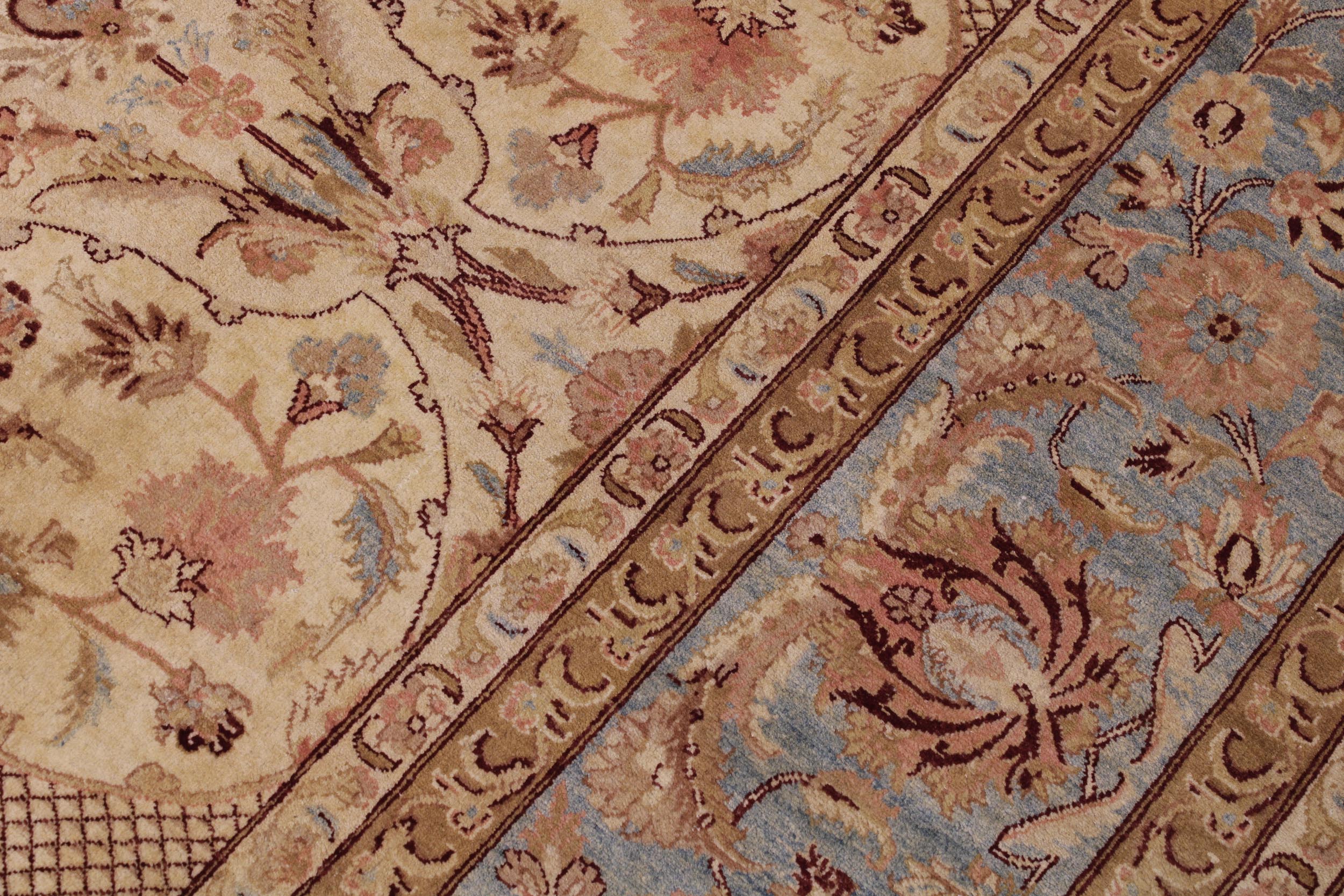 handmade Traditional Agra Ivory Lt. Blue Hand Knotted RECTANGLE 100% WOOL area rug 9 x 12