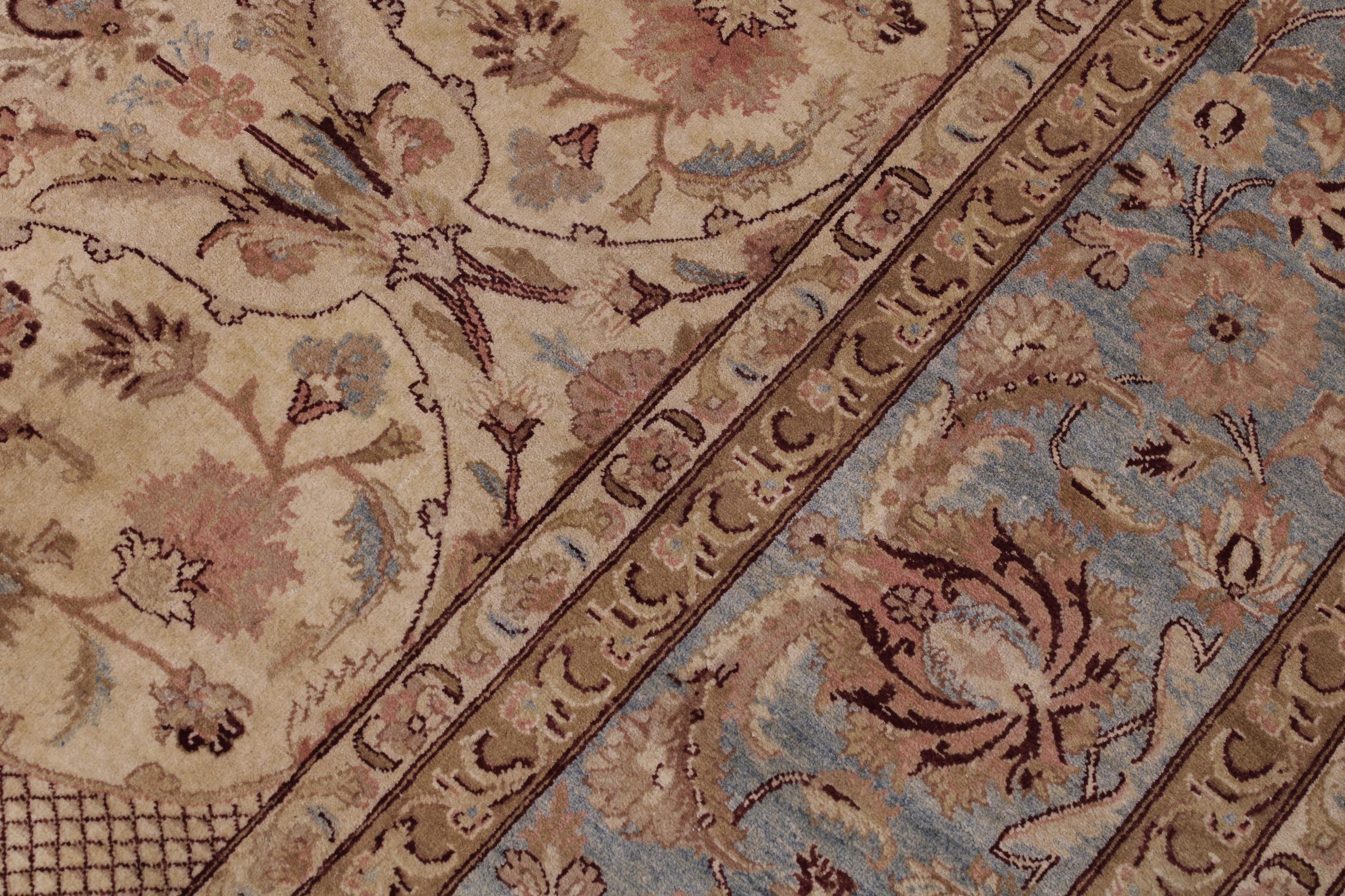 handmade Traditional Agra Ivory Lt. Blue Hand Knotted RECTANGLE 100% WOOL area rug 9x12