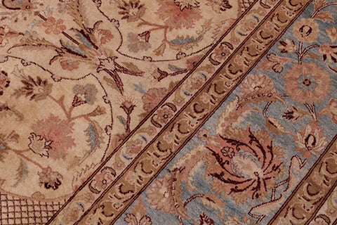 handmade Traditional Agra Ivory Lt. Blue Hand Knotted RECTANGLE 100% WOOL area rug 9x12
