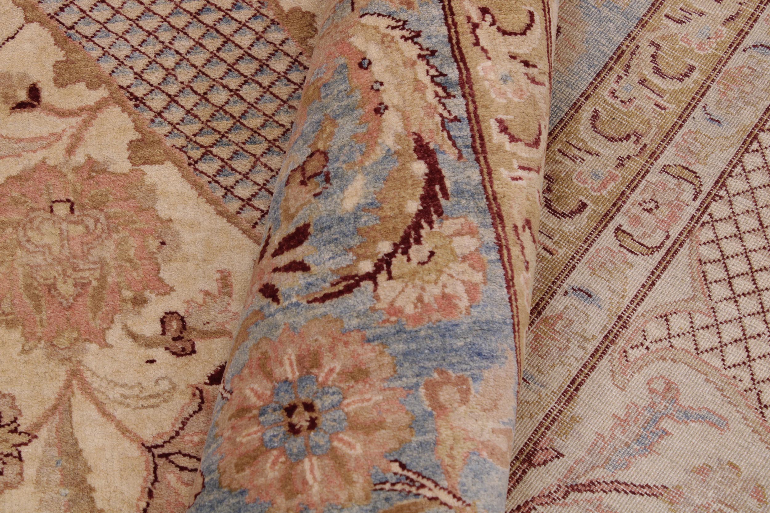 handmade Traditional Agra Ivory Lt. Blue Hand Knotted RECTANGLE 100% WOOL area rug 9 x 12