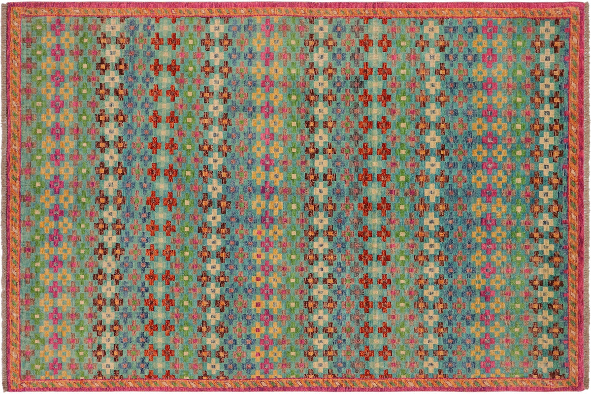 handmade Modern Balouchi Blue Orange Hand Knotted RECTANGLE 100% WOOL area rug 5x8