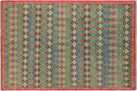 handmade Modern Balouchi Blue Orange Hand Knotted RECTANGLE 100% WOOL area rug 5x8