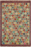 Modern Balochi Lila Blue/Red Wool Rug - 3'4'' x 5'0''