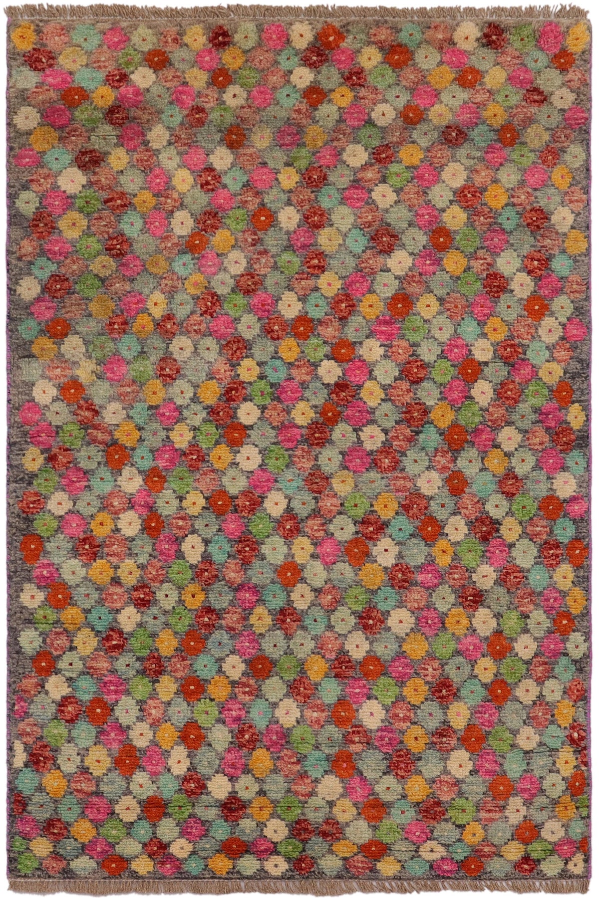 Contemporary Balochi Rohan Gray/Red Wool Rug - 3'0''X4'11''